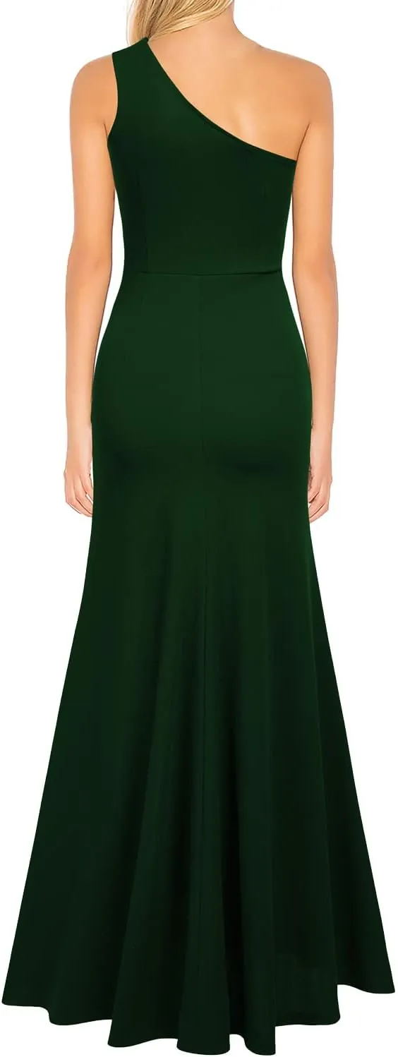 WOOSEA Women's One Shoulder Sleeveless Split Bodycon Mermaid Evening Cocktail Long Dress