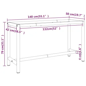 Work Bench Frame Matte Black and Matte Red 55.1"x19.7"x31.1" Metal