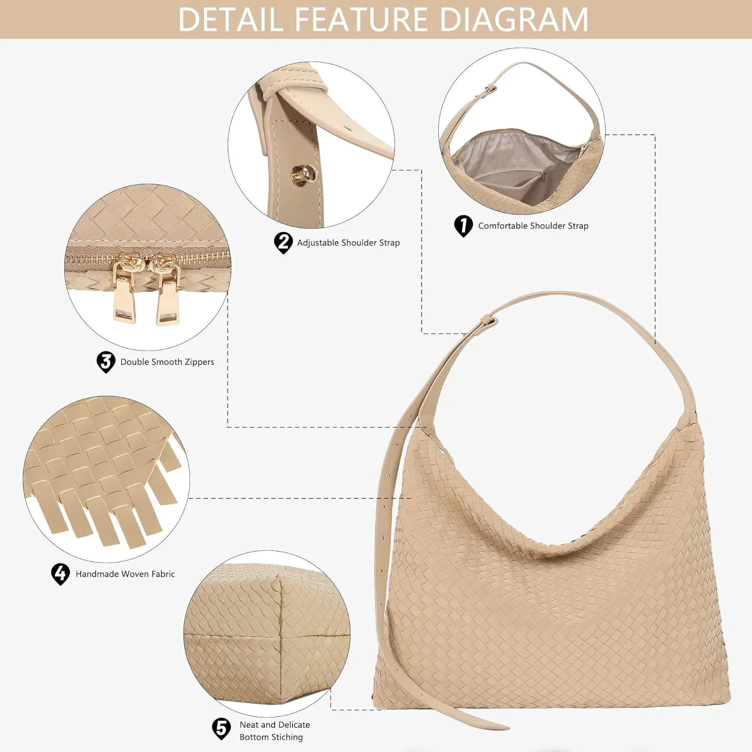 Woven Bag for Women, Vegan Leather Tote Bags Large Hobo Purses for Women Handmade Shoulder Bag with Adjustable Strap