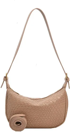 Woven Crossdbody Bag Vegan Leather Bag For Women Crescent Shoulder Hobo Handbag with 2 Adjustable Strap