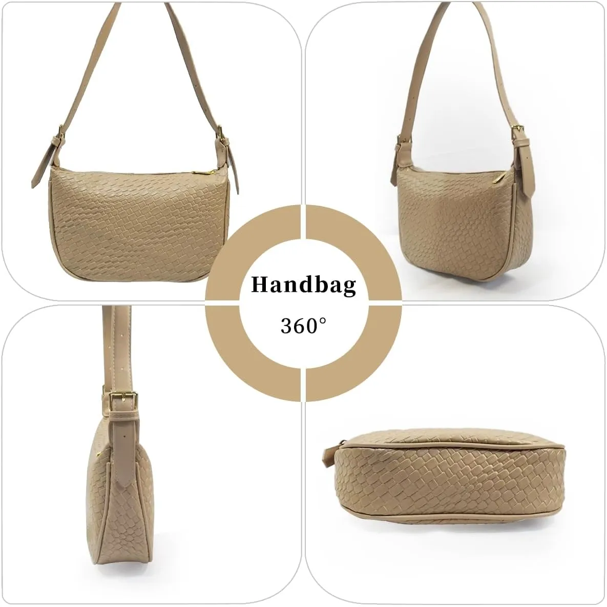Woven Crossdbody Bag Vegan Leather Bag For Women Crescent Shoulder Hobo Handbag with 2 Adjustable Strap