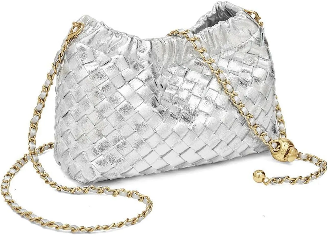 Woven Leather Dumpling Bag Dinner Handbag For Women Purse Hobo Bag Knotted Crossbody Shoulder Square Box Bags