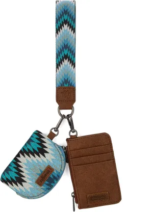 Wrangler Aztec Keychain Wristlet Wallets for Women Western Dual Pouch Wristlet Credit Card Holder Wallet with Zipper Pocket WG2211-W0051JN