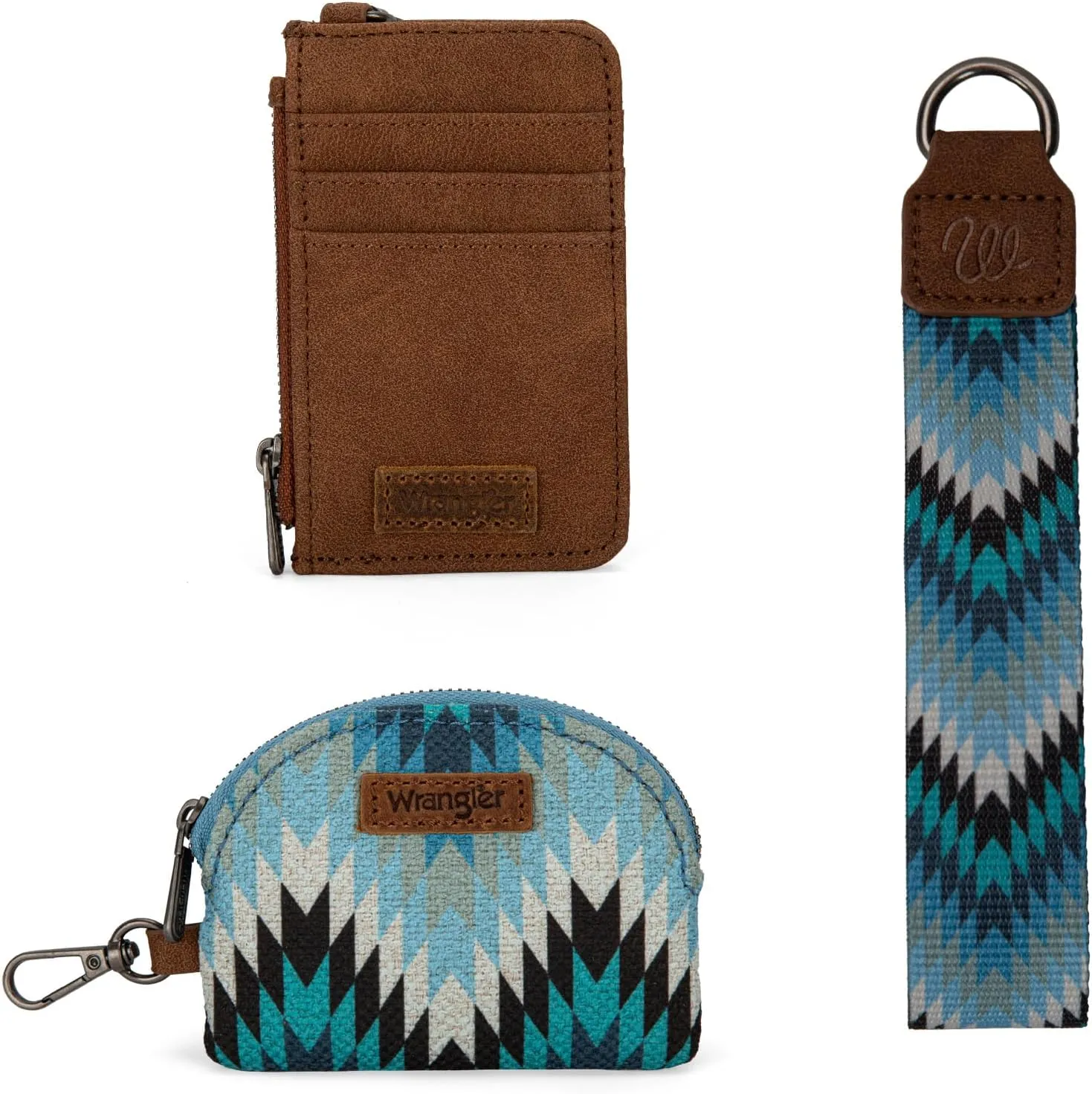 Wrangler Aztec Keychain Wristlet Wallets for Women Western Dual Pouch Wristlet Credit Card Holder Wallet with Zipper Pocket WG2211-W0051JN