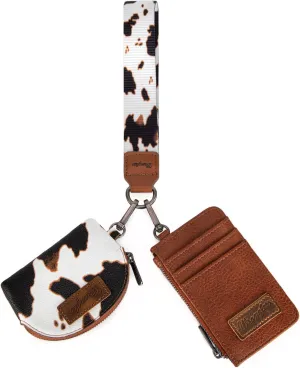 Wrangler KeyChain Wristlet Wallets for Women Western Dual Pouch Wristlet Embroidered Boot Scroll Card Holder Wallet With Zipper