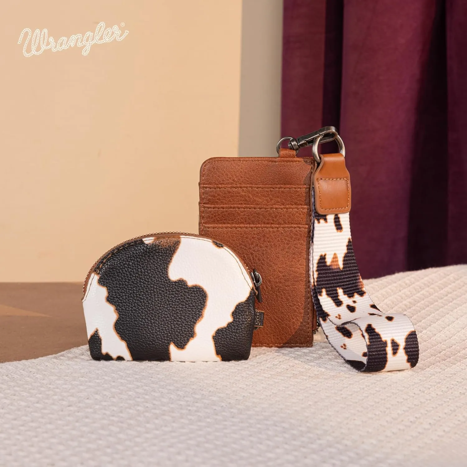 Wrangler KeyChain Wristlet Wallets for Women Western Dual Pouch Wristlet Embroidered Boot Scroll Card Holder Wallet With Zipper
