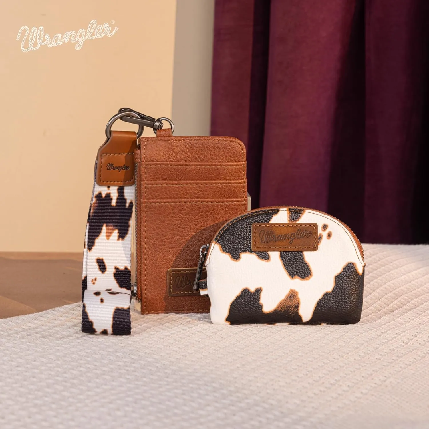 Wrangler KeyChain Wristlet Wallets for Women Western Dual Pouch Wristlet Embroidered Boot Scroll Card Holder Wallet With Zipper