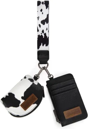 Wrangler KeyChain Wristlet Wallets for Women Western Dual Pouch Wristlet Embroidered Boot Scroll Card Holder Wallet With Zipper