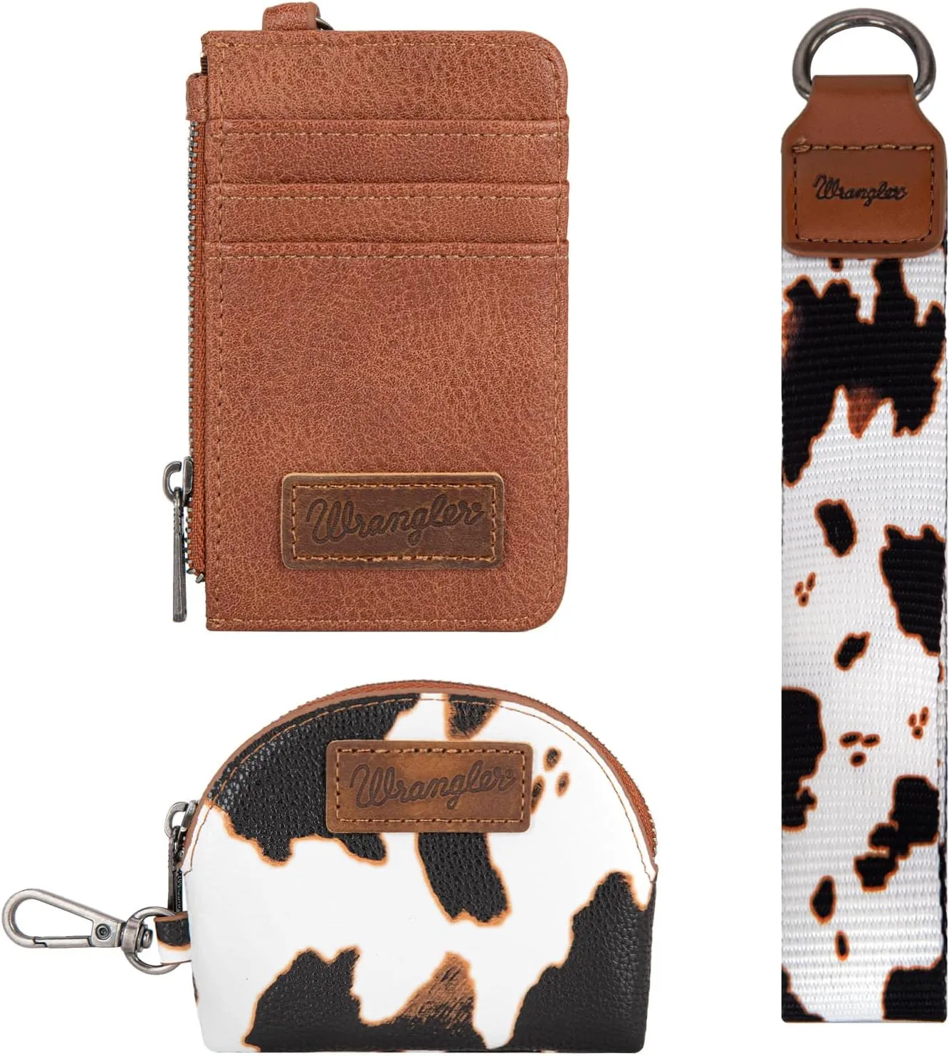 Wrangler KeyChain Wristlet Wallets for Women Western Dual Pouch Wristlet Embroidered Boot Scroll Card Holder Wallet With Zipper
