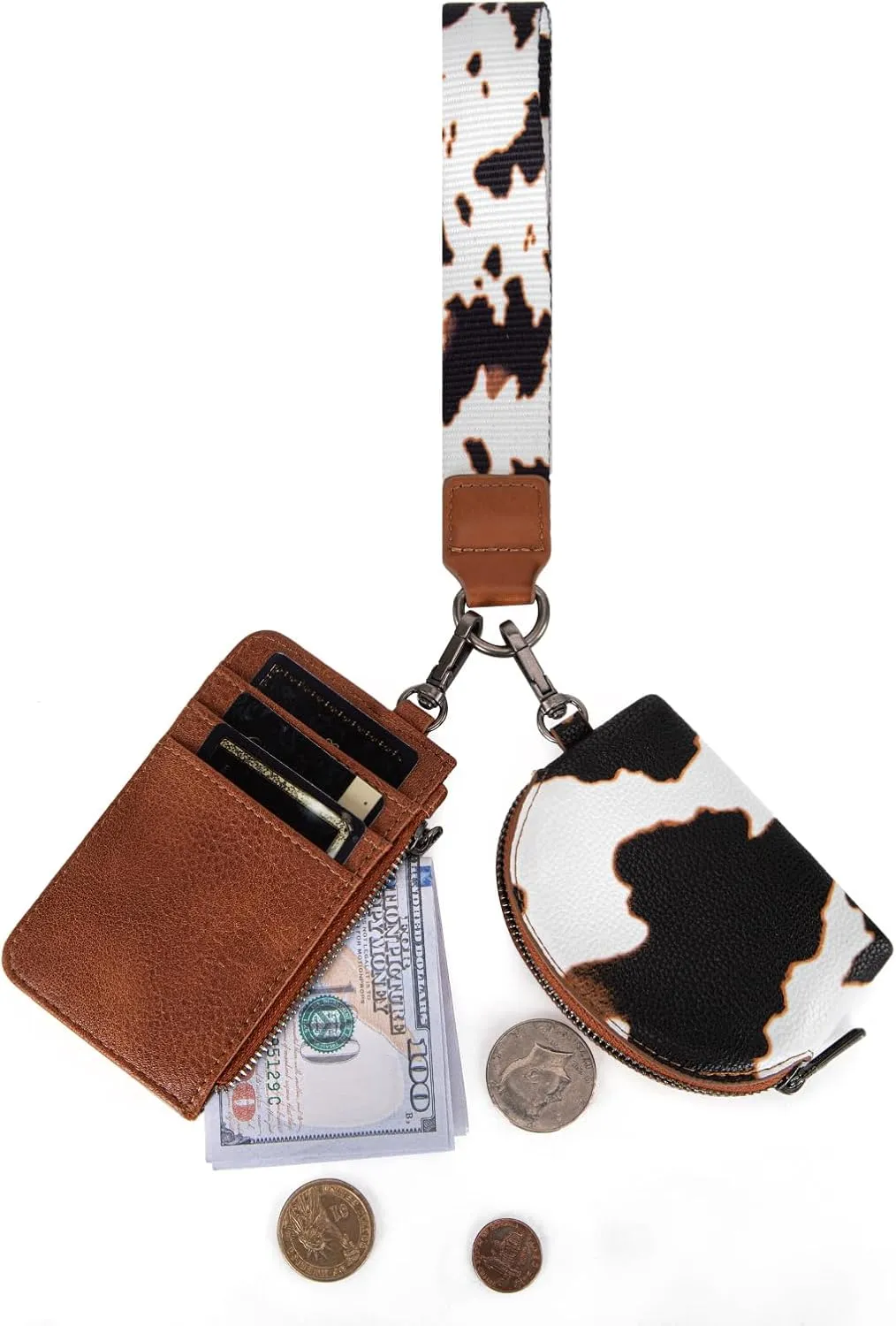 Wrangler KeyChain Wristlet Wallets for Women Western Dual Pouch Wristlet Embroidered Boot Scroll Card Holder Wallet With Zipper