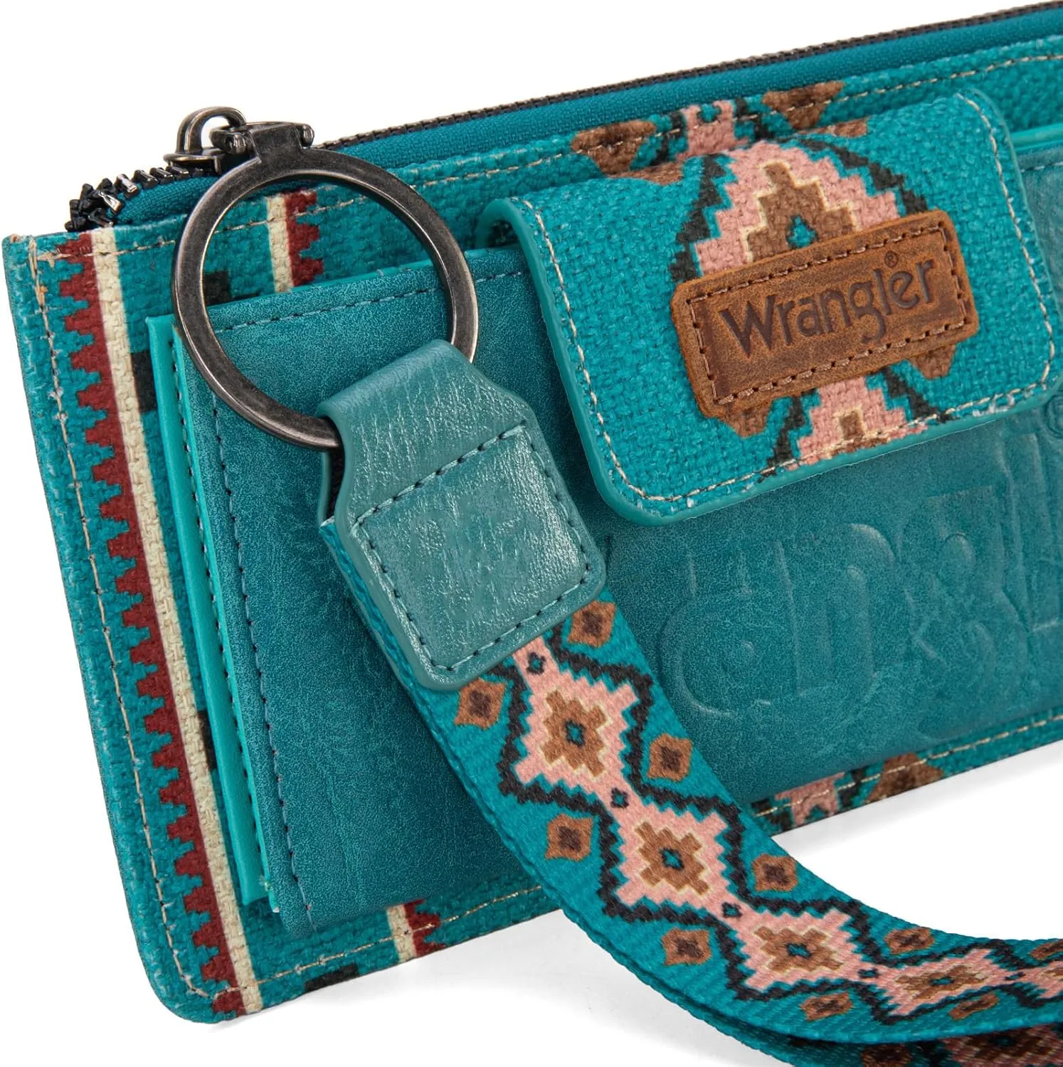 Wrangler Wallet Purse for Women Aztec Clutch Wristlet Wallet with Boho Credit Card Holder