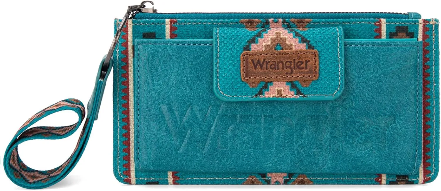 Wrangler Wallet Purse for Women Aztec Clutch Wristlet Wallet with Boho Credit Card Holder