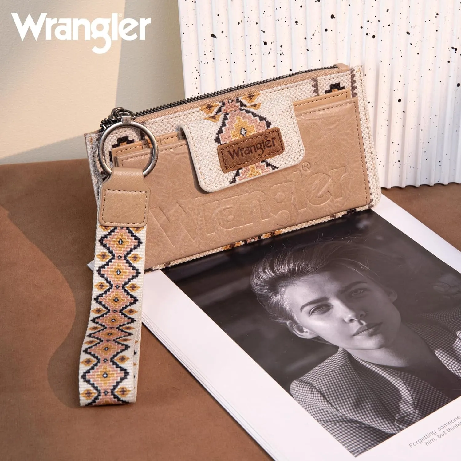 Wrangler Wallet Purse for Women Aztec Clutch Wristlet Wallet with Boho Credit Card Holder