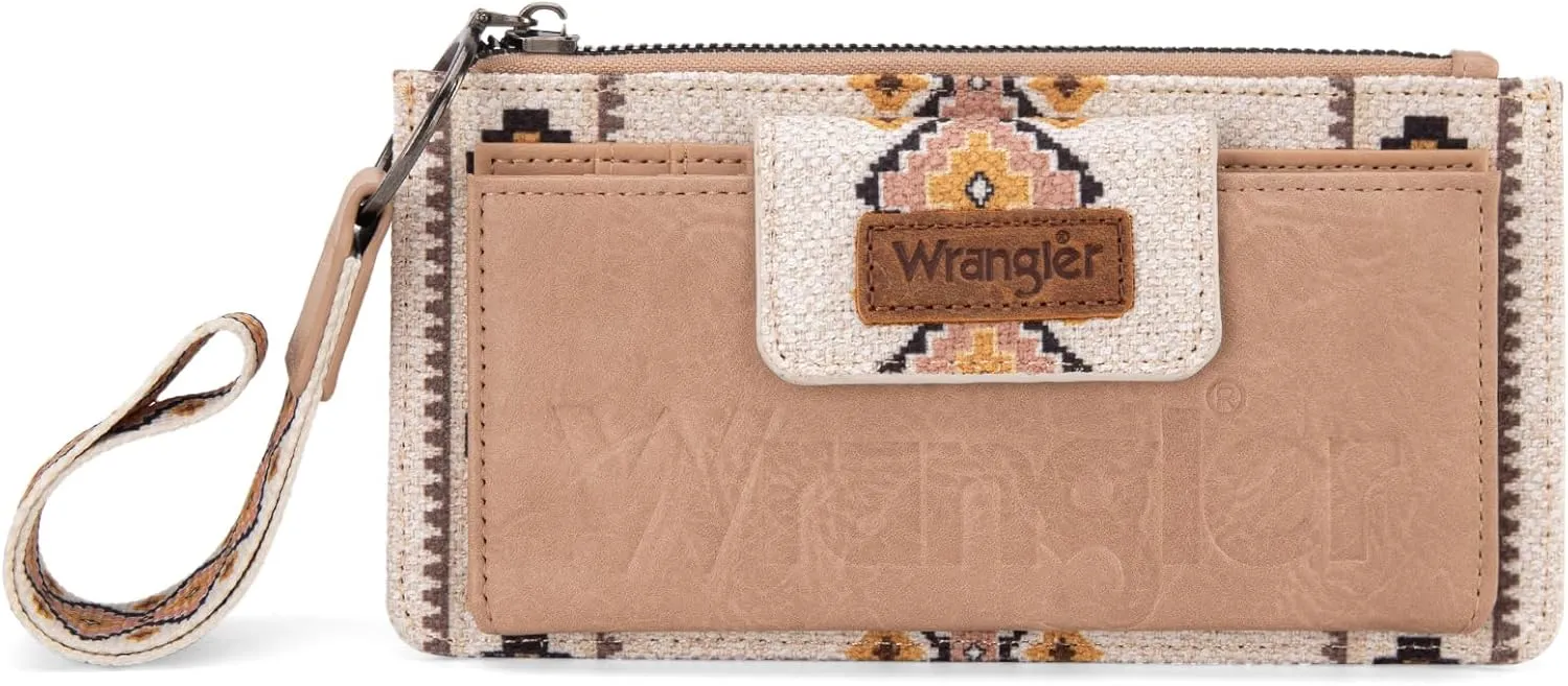 Wrangler Wallet Purse for Women Aztec Clutch Wristlet Wallet with Boho Credit Card Holder