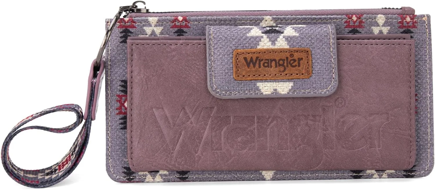 Wrangler Wallet Purse for Women Aztec Clutch Wristlet Wallet with Boho Credit Card Holder
