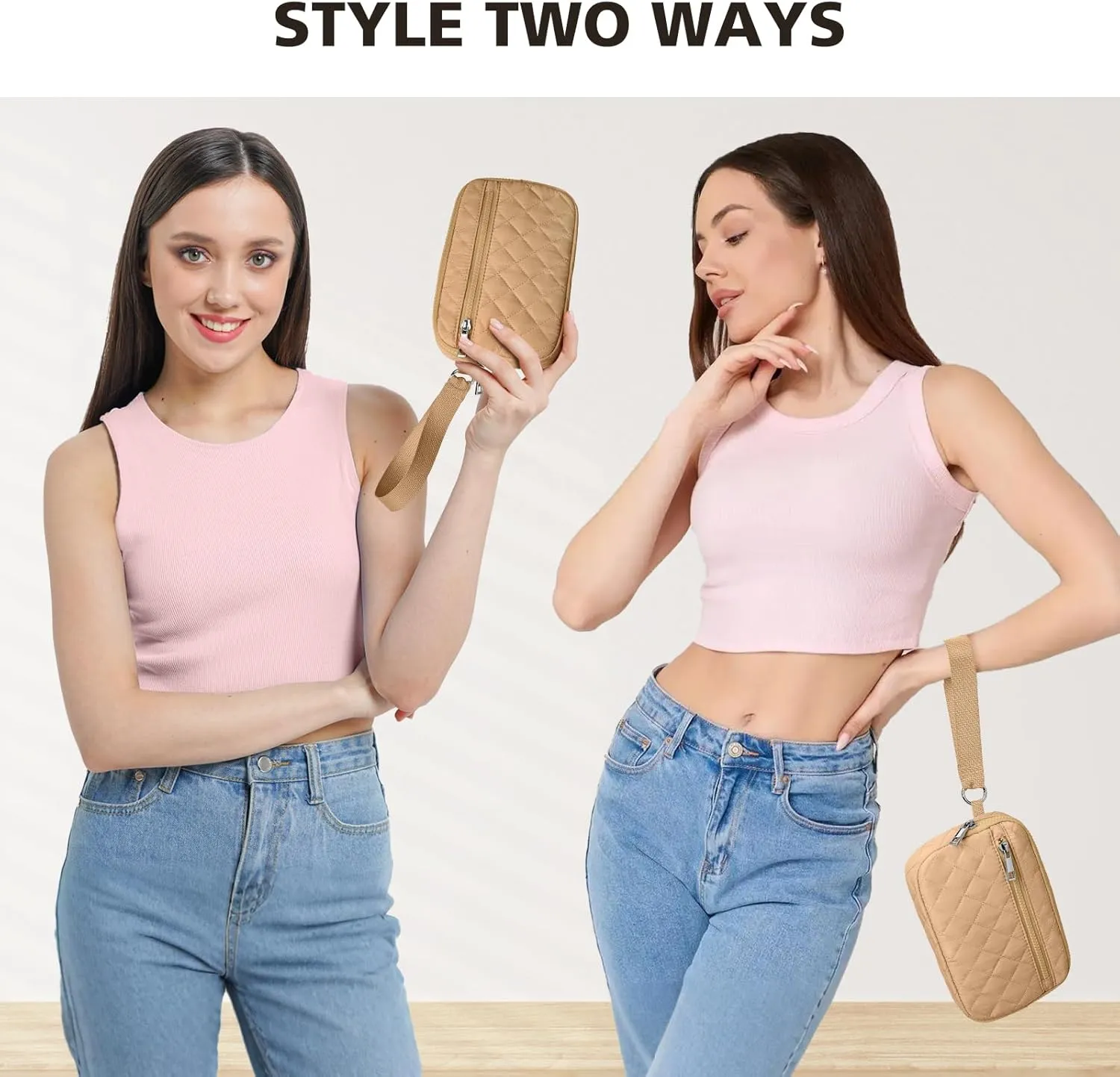 Wristlet Wallets Women RFID Card Holder 7.9" Phone Wallet Small Purse 3 Zipper Quilted Nylon Clutch Bag Daily Travel