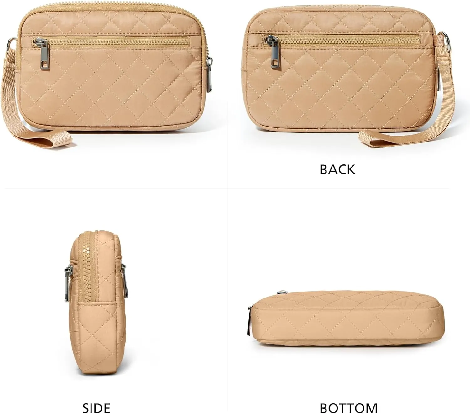 Wristlet Wallets Women RFID Card Holder 7.9" Phone Wallet Small Purse 3 Zipper Quilted Nylon Clutch Bag Daily Travel