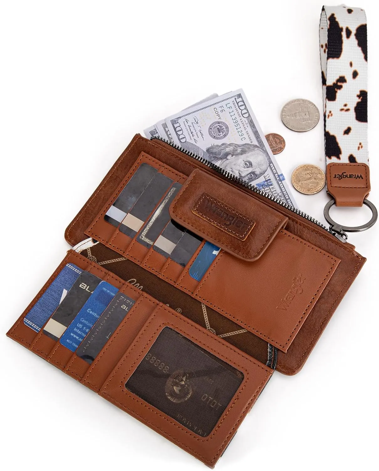 X Wrangler Cow Print Wallet for Women Ladies Female Card Cases & Money Organizers Wristlet with Wallet Large Clutch with Coin Purse Smooth Zipper and Rfid Lining