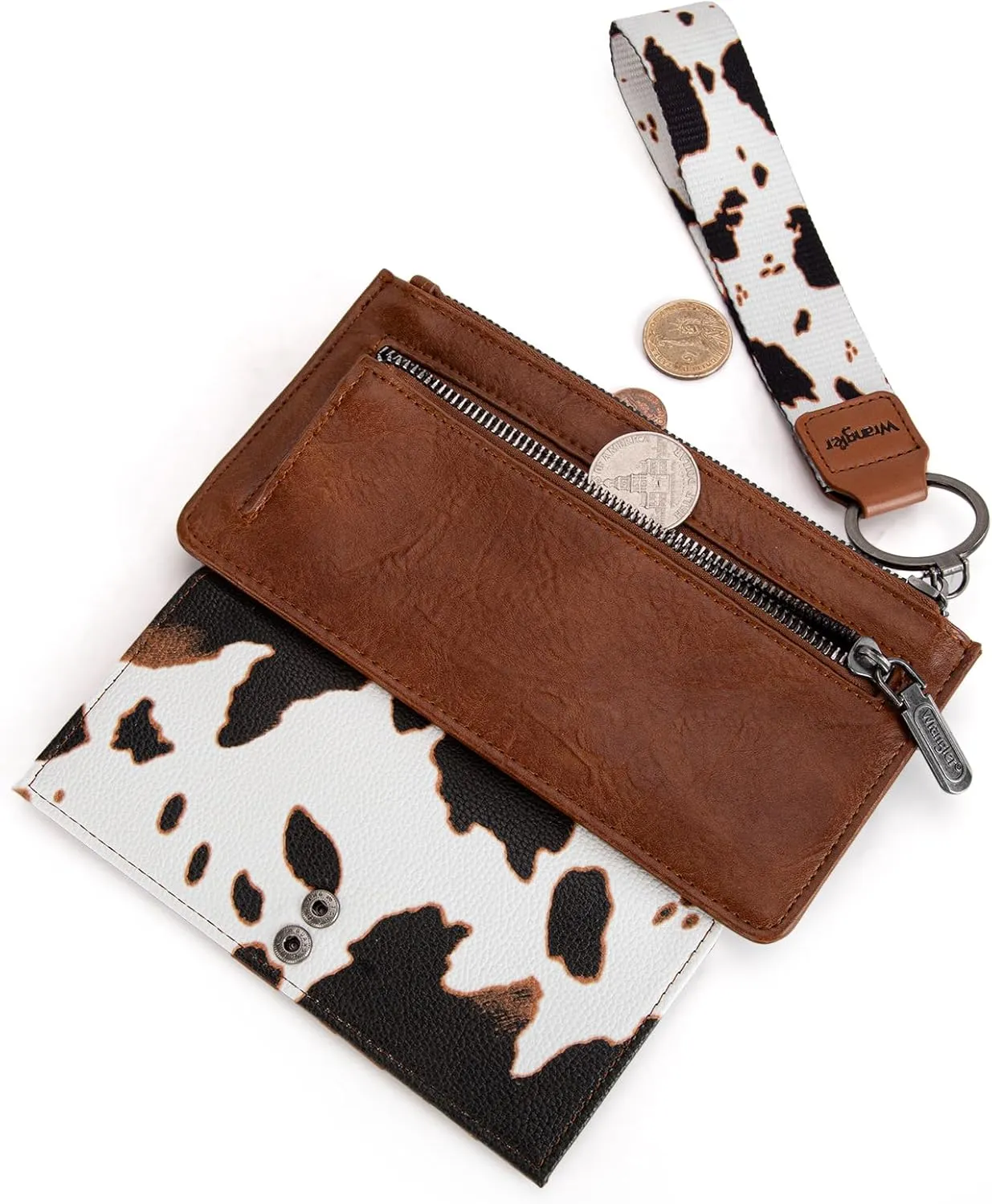 X Wrangler Cow Print Wallet for Women Ladies Female Card Cases & Money Organizers Wristlet with Wallet Large Clutch with Coin Purse Smooth Zipper and Rfid Lining