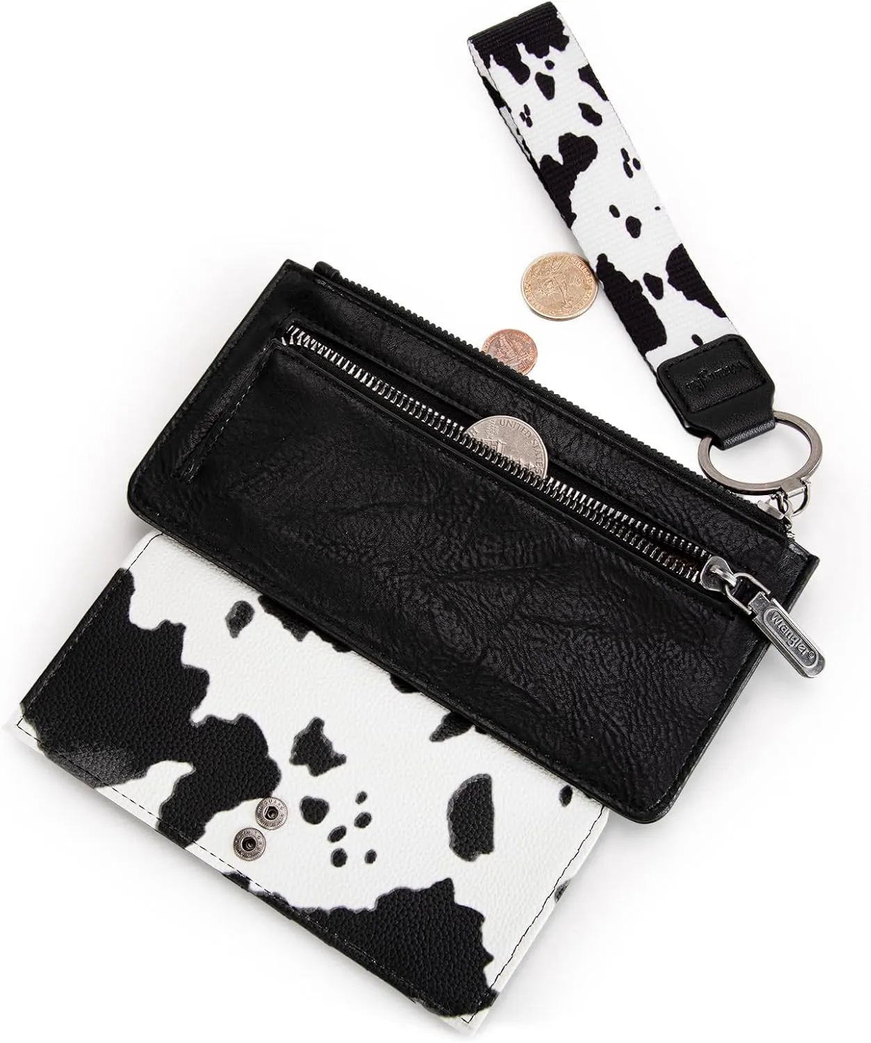X Wrangler Cow Print Wallet for Women Ladies Female Card Cases & Money Organizers Wristlet with Wallet Large Clutch with Coin Purse Smooth Zipper and Rfid Lining