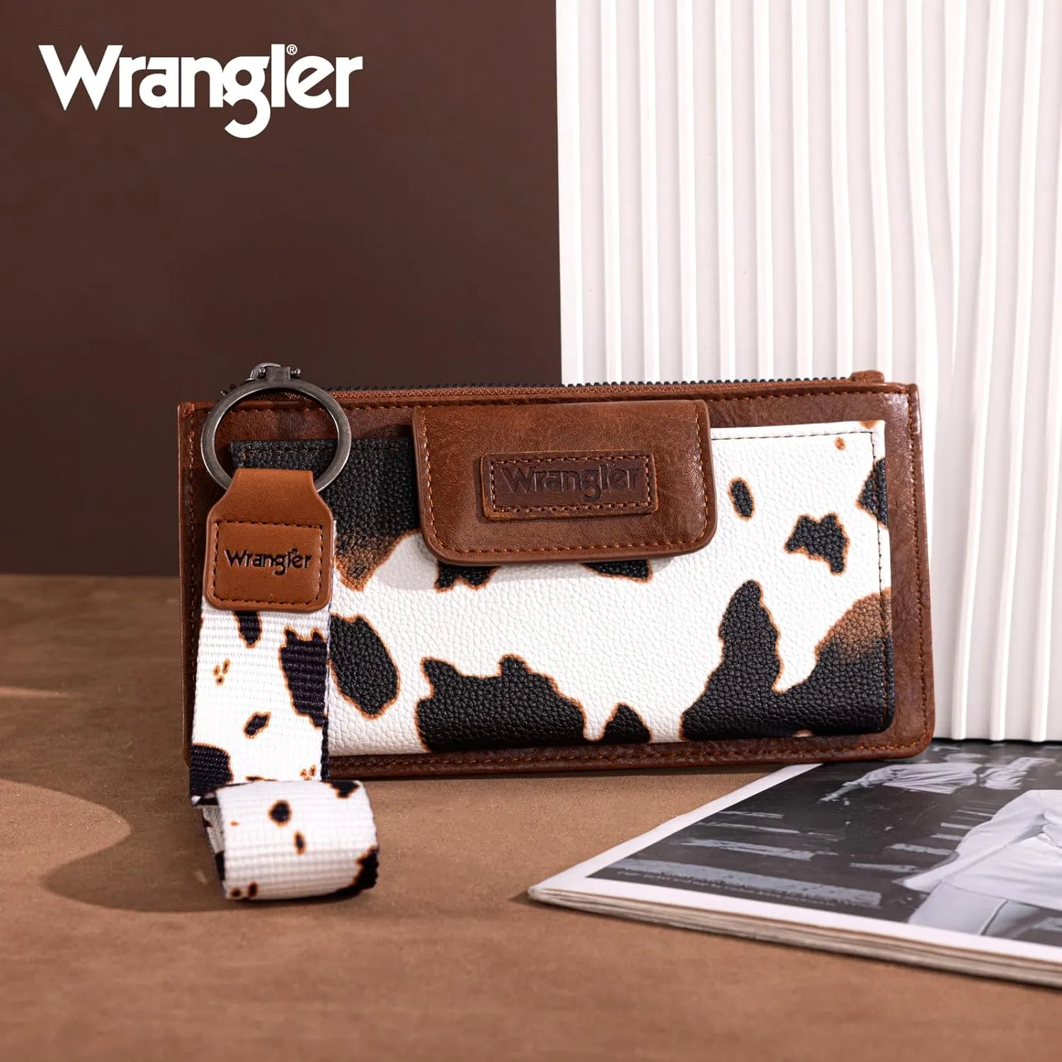 X Wrangler Cow Print Wallet for Women Ladies Female Card Cases & Money Organizers Wristlet with Wallet Large Clutch with Coin Purse Smooth Zipper and Rfid Lining