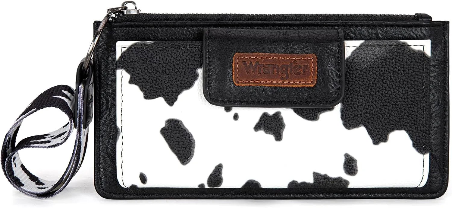 X Wrangler Cow Print Wallet for Women Ladies Female Card Cases & Money Organizers Wristlet with Wallet Large Clutch with Coin Purse Smooth Zipper and Rfid Lining