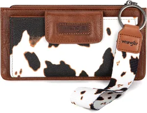X Wrangler Cow Print Wallet for Women Ladies Female Card Cases & Money Organizers Wristlet with Wallet Large Clutch with Coin Purse Smooth Zipper and Rfid Lining