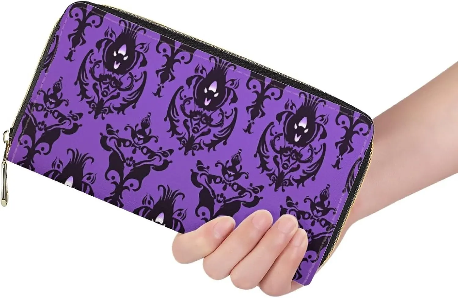 Xhuibop Halloween Haunted Mansion Wallet Clutch Purses for Women Holiday Gifts Long Wallets Zipper Around for Teen Girls Travel Money Bag Cash Storage Card Holder Coin Pocket