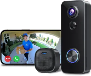 XTU Wireless Video Doorbell Camera, 180° Head-to-Toe Video, Live View with Two-Way Talk, 2.4G Wi-Fi Doorbell Camera with Chime, Local/Cloud Storage, Human Detection, Works with Alexa & Google Home
