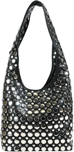 Y2k 90s Crescent Hobo Bags Women Studded PU Leather Shoulder Crossbody Purse Trendy Punk Underarm Satchels Bag Tote Handbag