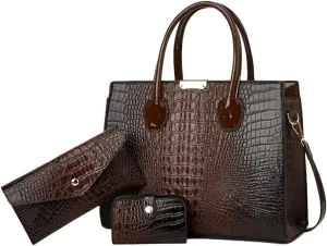 YAQUNICER Tote Top-handle Handbags Patent PU Leather Women Purse Satchel Crocodile Pattern Shoulder Crossbody Bag