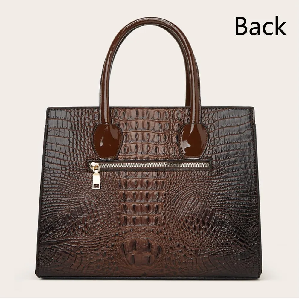 YAQUNICER Tote Top-handle Handbags Patent PU Leather Women Purse Satchel Crocodile Pattern Shoulder Crossbody Bag