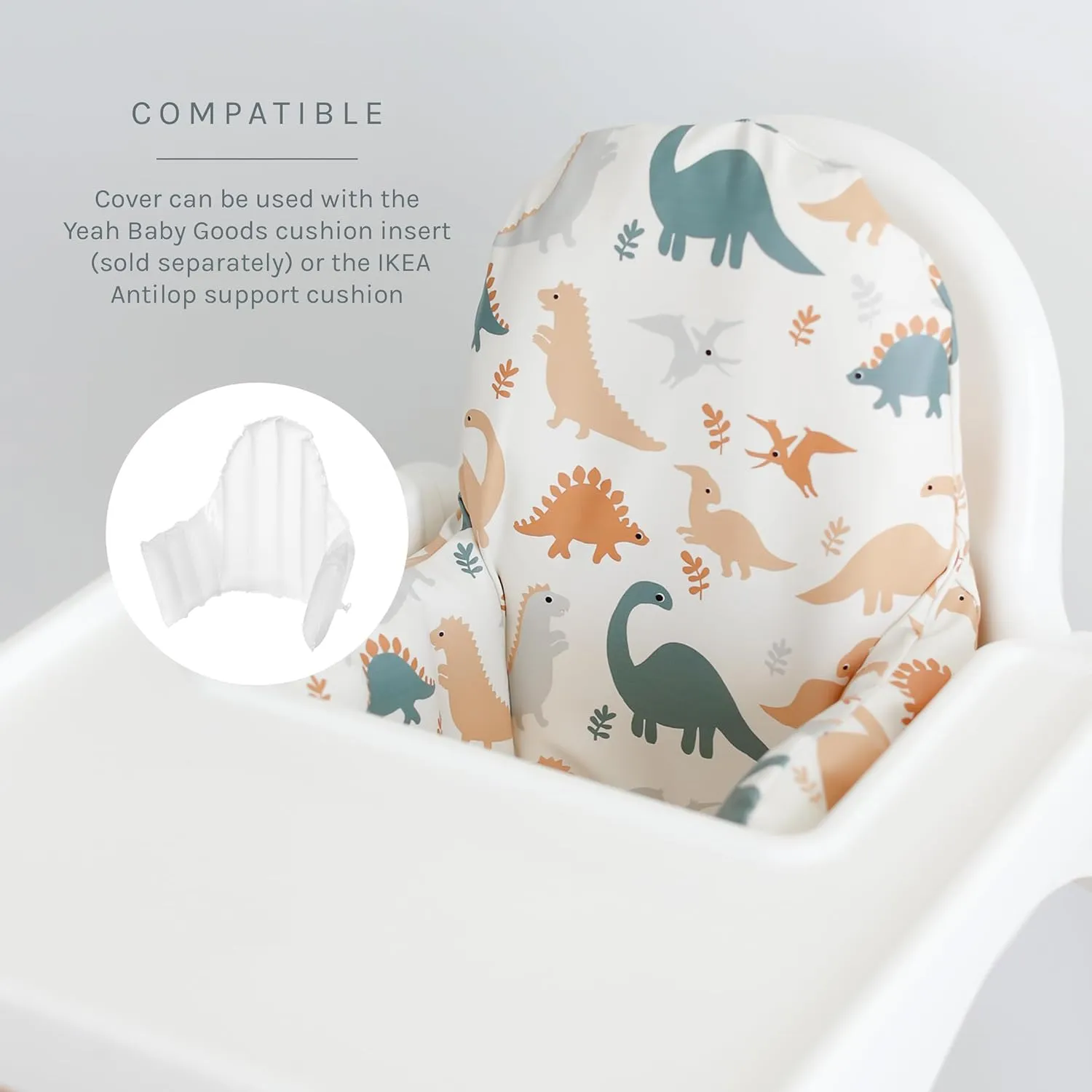 Yeah Baby Goods Wipeable IKEA Antilop Highchair Cushion Cover (Dino Time) - Soft, Waterproof Baby High Chair Cover