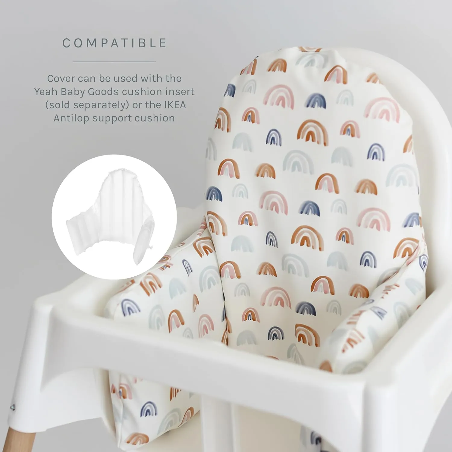 Yeah Baby Goods Wipeable IKEA Antilop Highchair Cushion Cover (Earthone Rainbows) - Soft, Waterproof Baby High Chair Cover