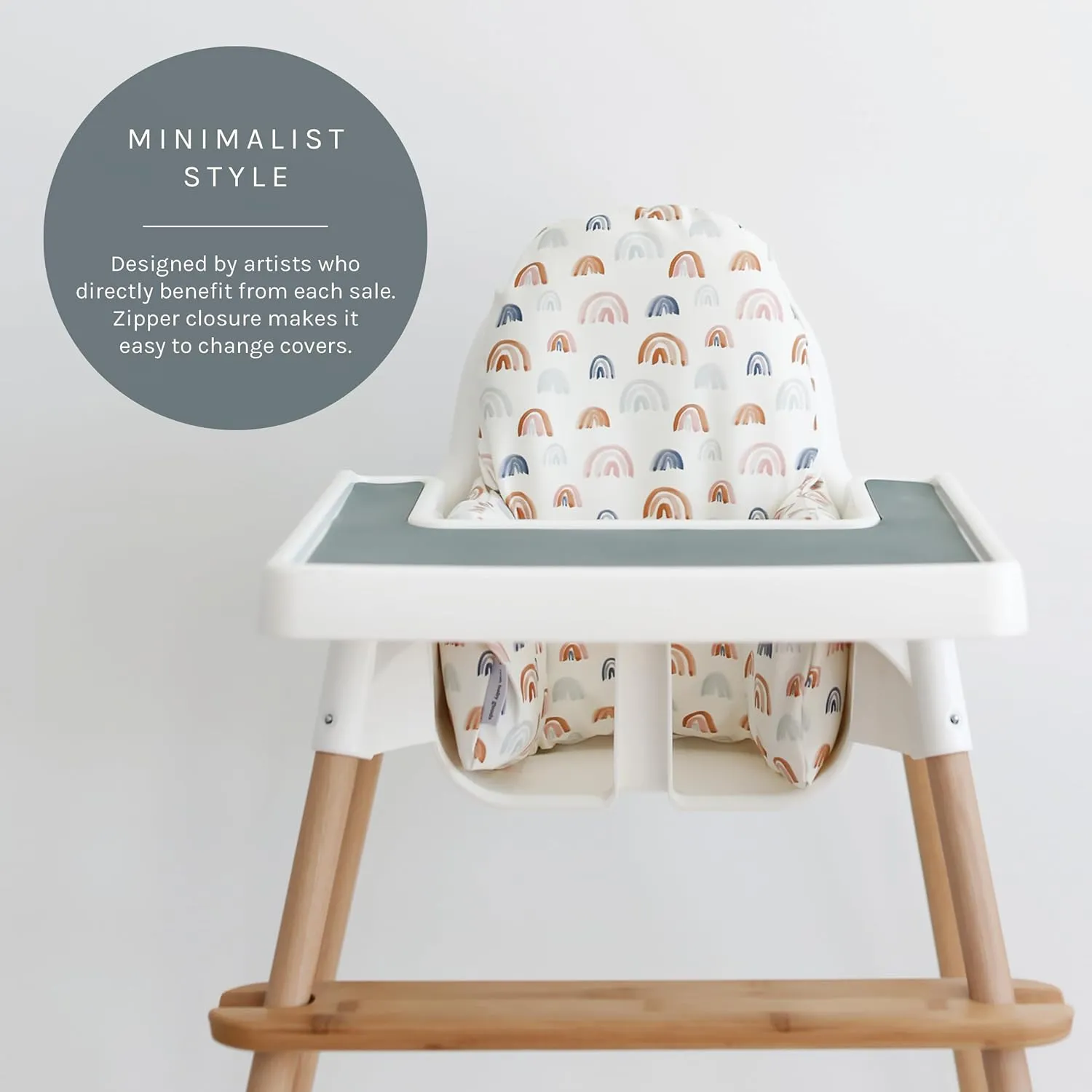 Yeah Baby Goods Wipeable IKEA Antilop Highchair Cushion Cover (Earthone Rainbows) - Soft, Waterproof Baby High Chair Cover