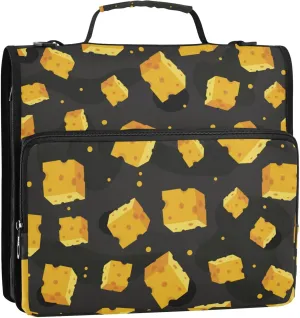 Yellow Cheese Black Zipper Binder, 1.5 inch 3 Ring Binder Organizer Bag with Shoulder Strap and Handle, Multi-Pocket, 500 Sheet Capacity