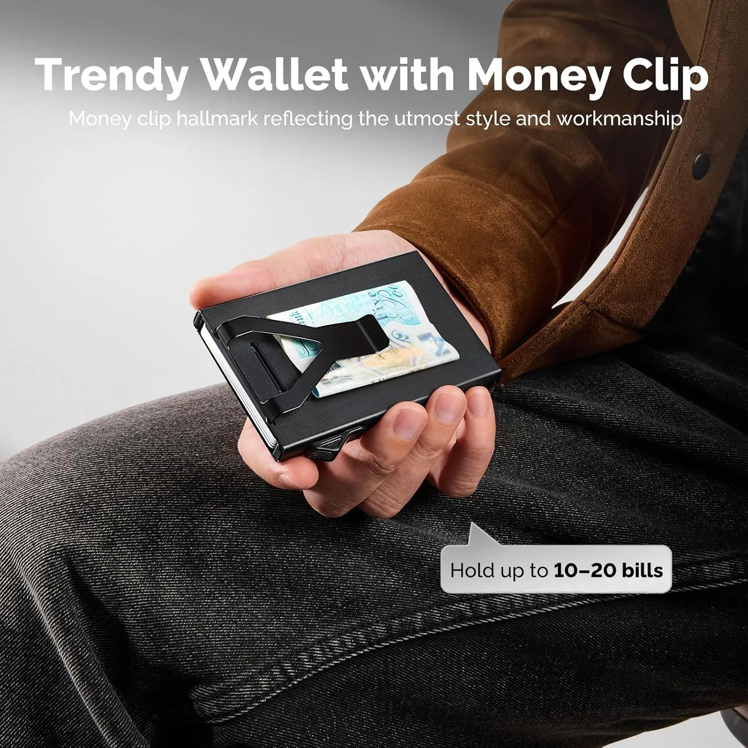 YESIIW Wallet for Men, Minimalist Wallet for Men with Money Clip, Slim Card Holder Mens Wallets RFID Blocking, Pop Up Metal Wallet Credit Card Case for Cash and Coins, Black