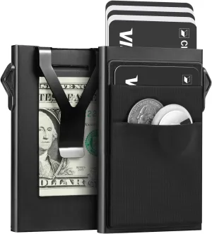 YESIIW Wallet for Men, Minimalist Wallet for Men with Money Clip, Slim Card Holder Mens Wallets RFID Blocking, Pop Up Metal Wallet Credit Card Case for Cash and Coins, Black