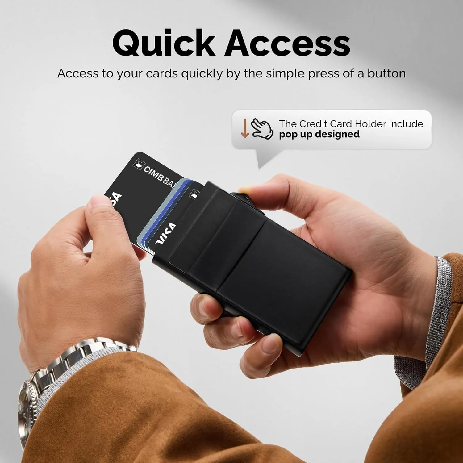 YESIIW Wallet for Men, Minimalist Wallet for Men with Money Clip, Slim Card Holder Mens Wallets RFID Blocking, Pop Up Metal Wallet Credit Card Case for Cash and Coins, Black