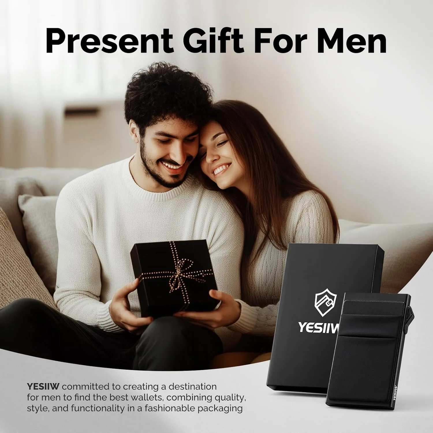 YESIIW Wallet for Men, Minimalist Wallet for Men with Money Clip, Slim Card Holder Mens Wallets RFID Blocking, Pop Up Metal Wallet Credit Card Case for Cash and Coins, Black