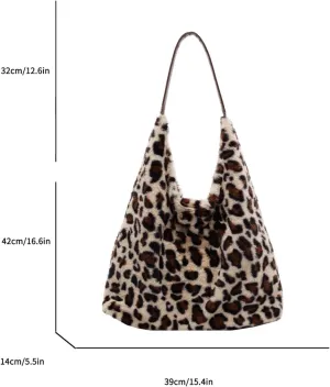 YFGBCX Leopard Cheetah Print Hobo Tote Bag Shoulder Fluffy Fuzzy Y2k Purse