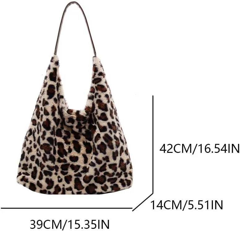 YFGBCX Leopard Purse, Hobo Bag for Women Fluffy Fuzzy Shoulder Bag Cute Plush Handbag Large Work Tote Bag