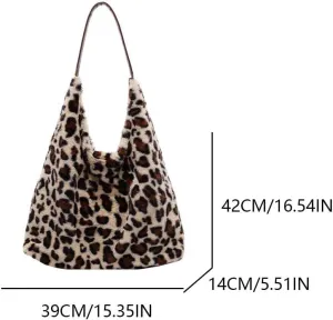 YFGBCX Leopard Purse, Hobo Bag for Women Fluffy Fuzzy Shoulder Bag Cute Plush Handbag Large Work Tote Bag
