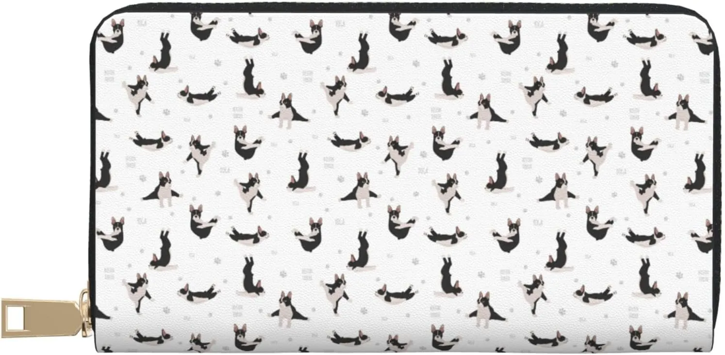 Yoga dogs funny Boston terrier Wallet Women, Leather Bifold Multi Card Wallet, Women's Wallets Long Purse