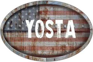 YOSTA Patriotic American Flag Rusty Rustic Metal 8"x12" Oval Shaped Look Novelty décor Composite Aluminum Beach Cottage Sign.