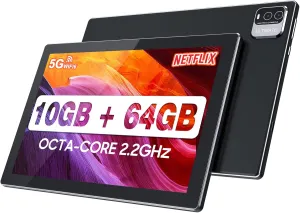 YQSAVIOR Tablet 10.1 inch Android 13, RAM 10GB(4GB 6GB Expand)  64GB ROM 1TB Expandable Computer Tablets PC, MTK8768 Octa-CORE 2.2GHZ, IPS 1280 * 800 Screen, 2 8MP Dual Camera, WiFi, BT, Black