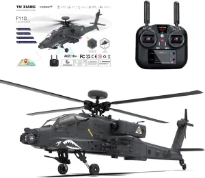 YU Xiang F11-S AH64 RC Dual-axis Co-Drive Flybarless, 1/32 Scale 2.4G 6CH 6G/3D Stunt APA-Che Helicopter Model with Camera for Adults - RTF GPS Smart