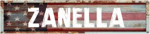 ZANELLA 4"x18" American Flag Patriotic Rectangle Weathered Rustic Rusty Painted Look Novelty décor Composite Aluminum Beach Cottage Sign.