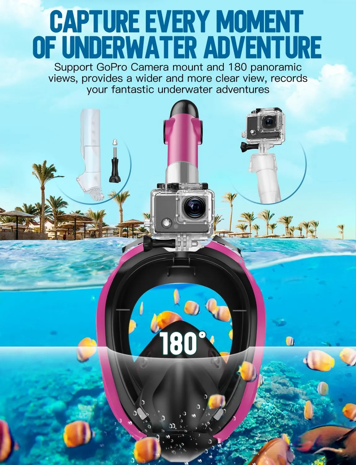 Zenoplige Full Face Snorkel Mask Adults,Dry-Top Snorkeling Gear with Camera Mount,Foldable 180-Degree Panoramic Scuba Mask for Snorkeling Diving Swimming Travel,Snorkel Mask Anti-Fog & Anti-Leak