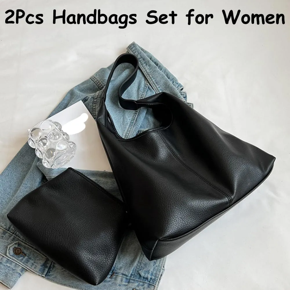ZiMing Shoulder Bag for Women - Soft Leather Hobo Handbag Tote Large Purse With Single Strap and Wallet - 2 Pcs Set